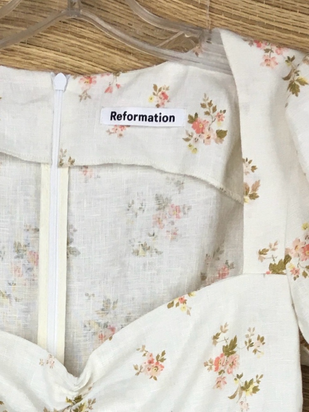 REFORMATION Gina Linen Mini Dress Mildred Floral Size 2 Cottagecore Puff Sleeve - Picture 7 of 13